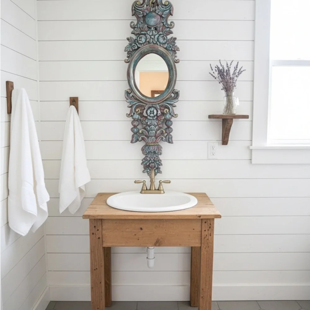 Vintage Ornate Floral Wall Decor | Blue & Gold Patina